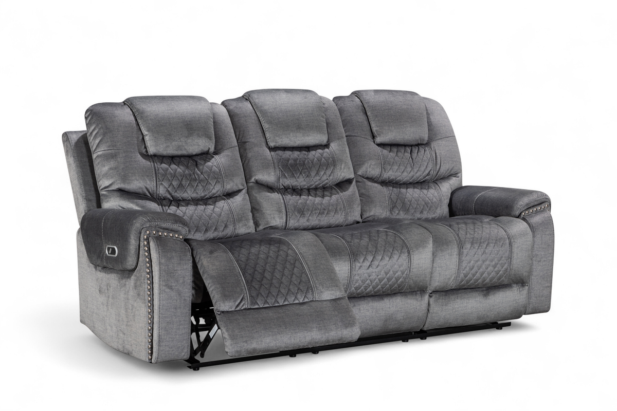 Chenille Fabric Grey 3 Seater Electric Recliner Sofa RAVENNA