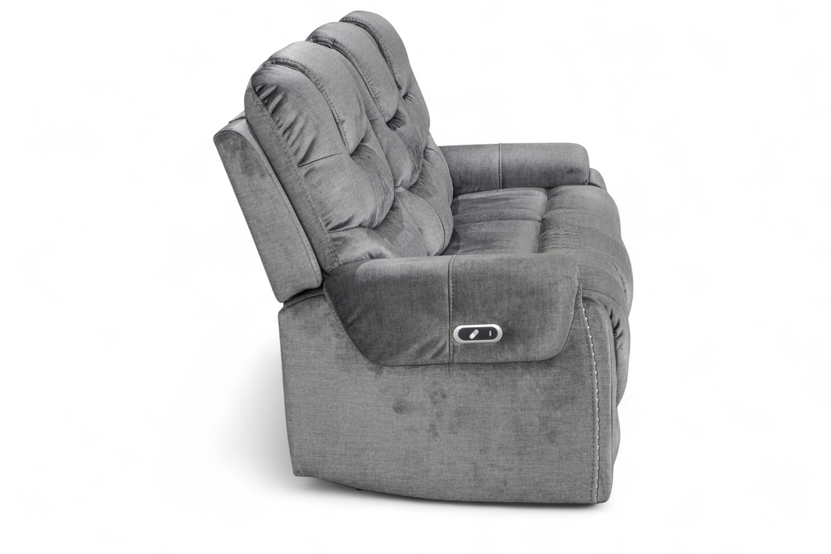 Chenille Fabric Grey 3 Seater Electric Recliner Sofa RAVENNA
