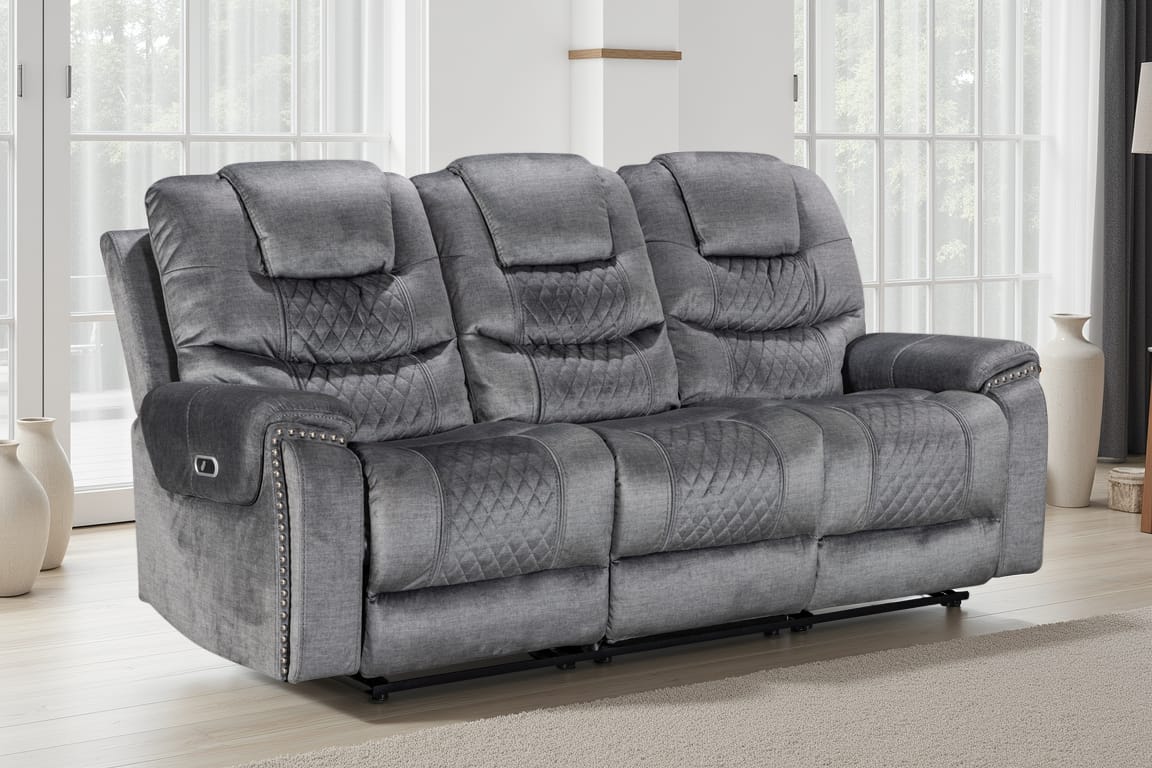 Chenille Fabric Grey 3 Seater Electric Recliner Sofa RAVENNA