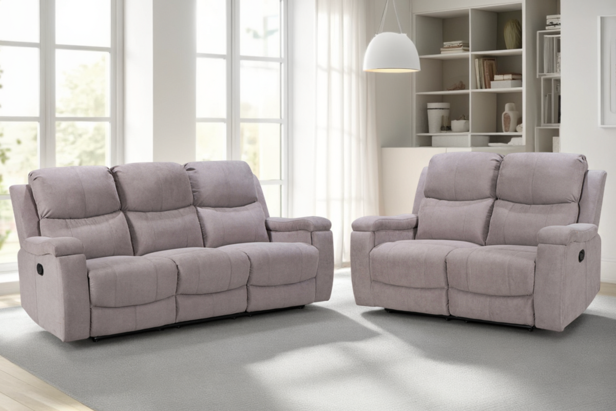 Chenille Fabric Light Grey Visconti 3 +2 Seater Manual Recliner Sofa Set