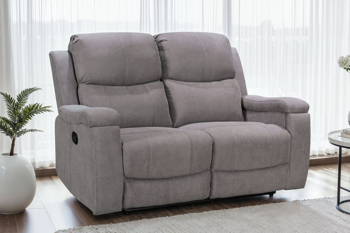 Chenille Fabric Light Grey 2 Seater Manual Recliner Sofa VISCONTI