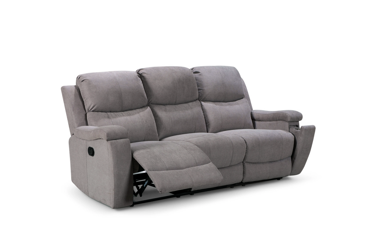 Chenille Fabric Light Grey 3 Seater Manual Recliner Sofa VISCONTI