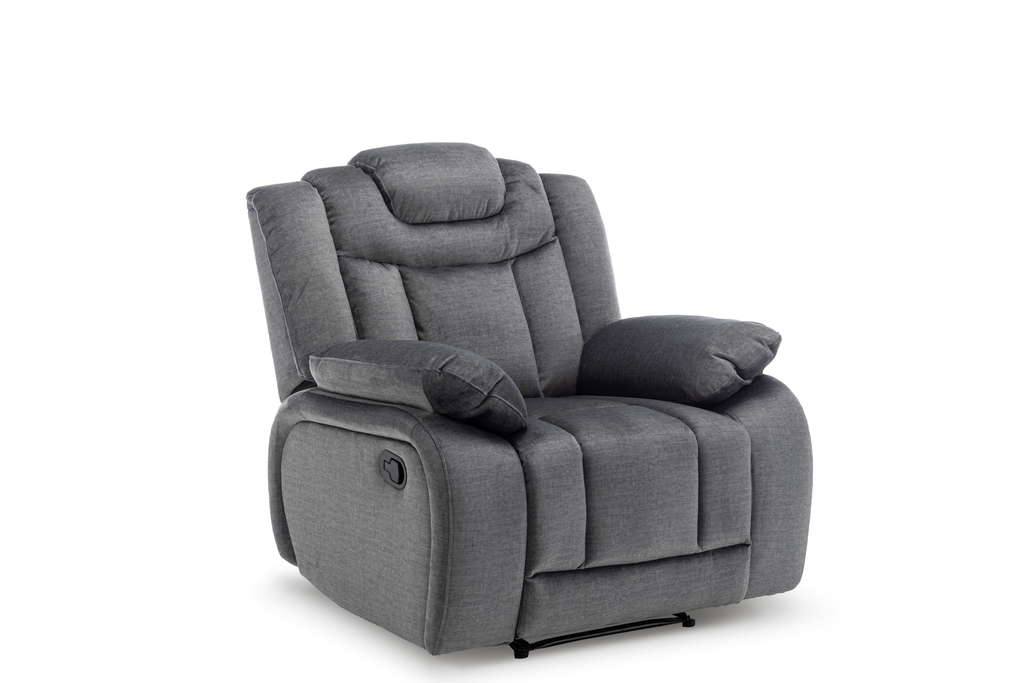 Chenille Fabric Grey Toledo Manual Recliner Chair Front Angle