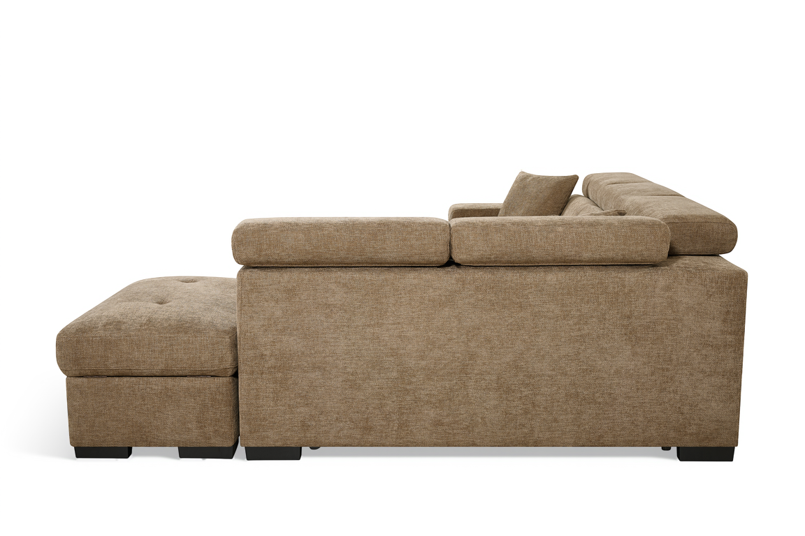 Chocolate Brown Chenille Fabric 2C1 Corner Sofabed with Storage and Ottomans AMELIA