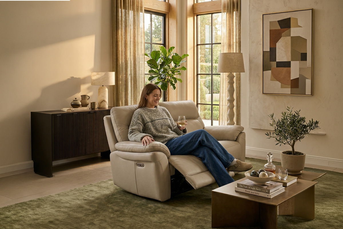 Grey Leather Electric 2 Seater Recliner Sofa CINECITTA
