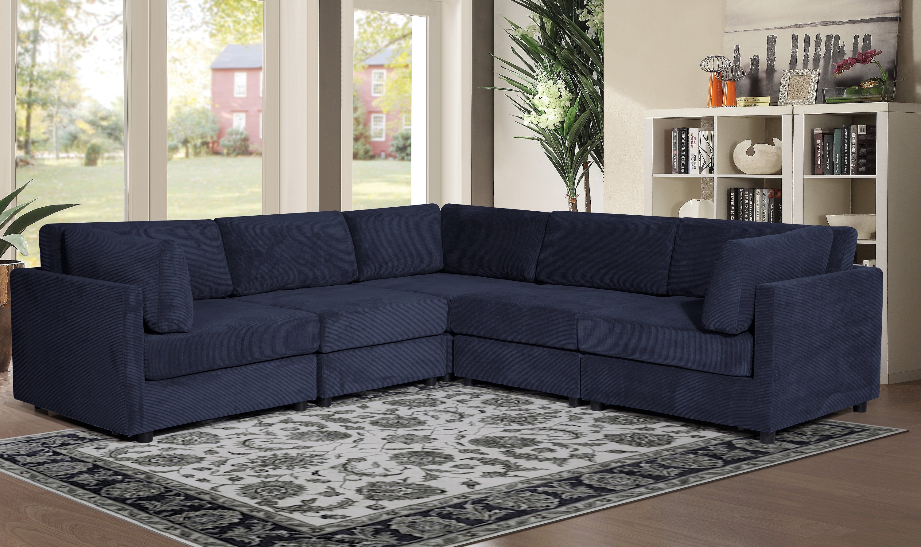 Corduroy Navy Blue 2C2 Modular Corner Sofa TUSCANY