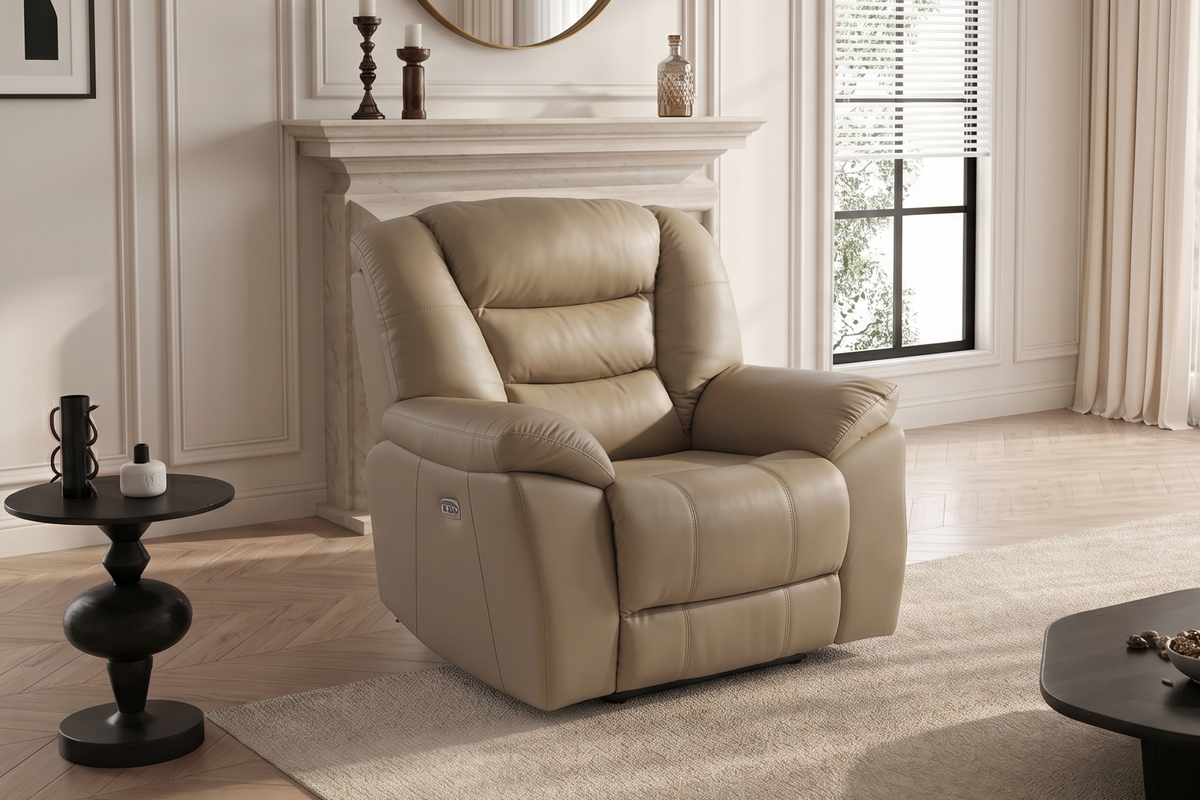 Beige Leather Electric 1 Seater Recliner Chair GIOVANNI