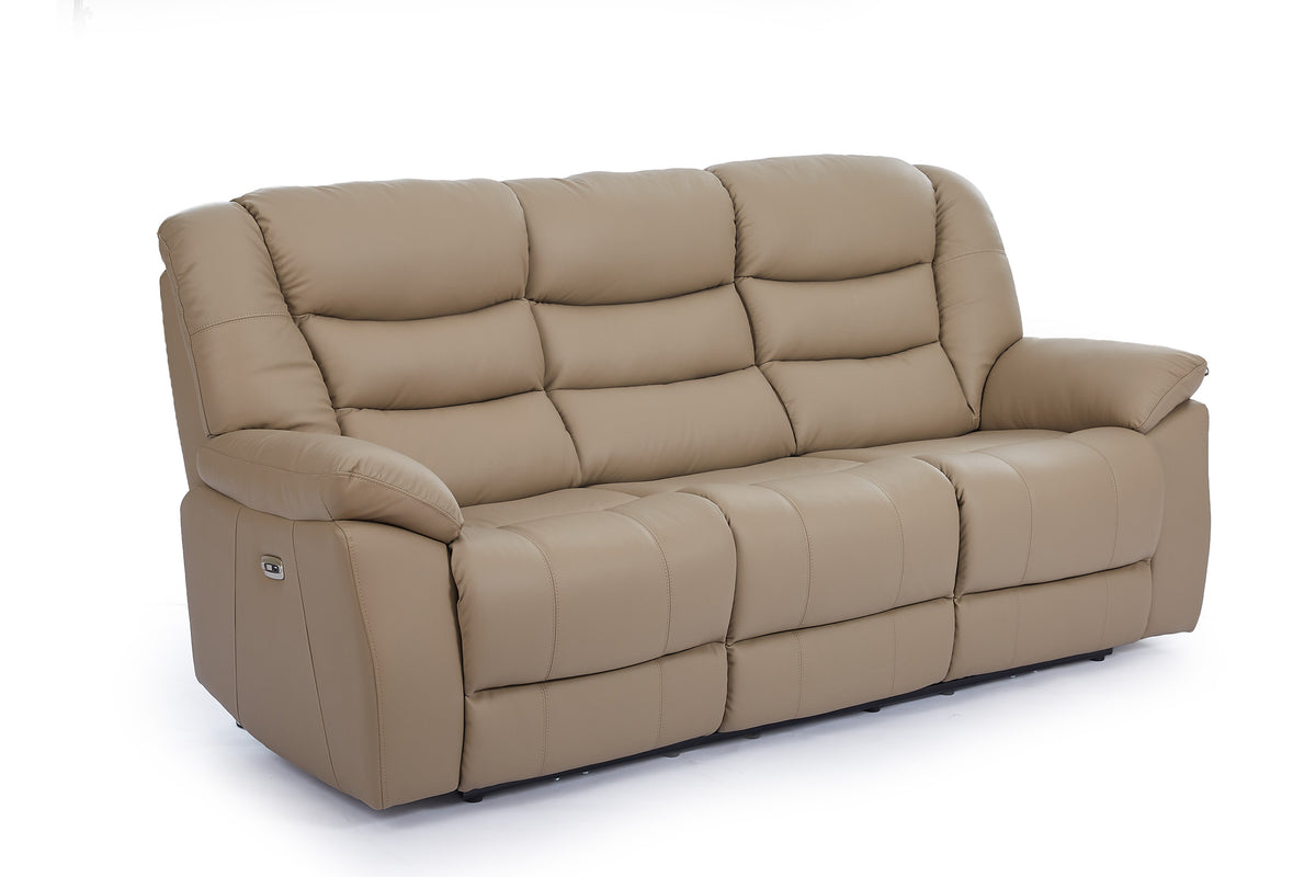 Beige Leather Electric 3 Seater Recliner Sofa GIOVANNI