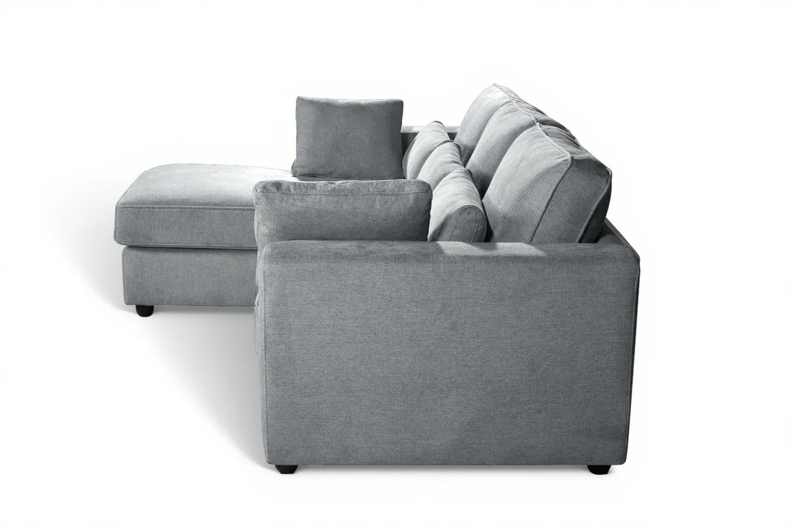 Dark Grey Chenille Fabric Left Hand Facing Chaise Corner Sofa ALFIE
