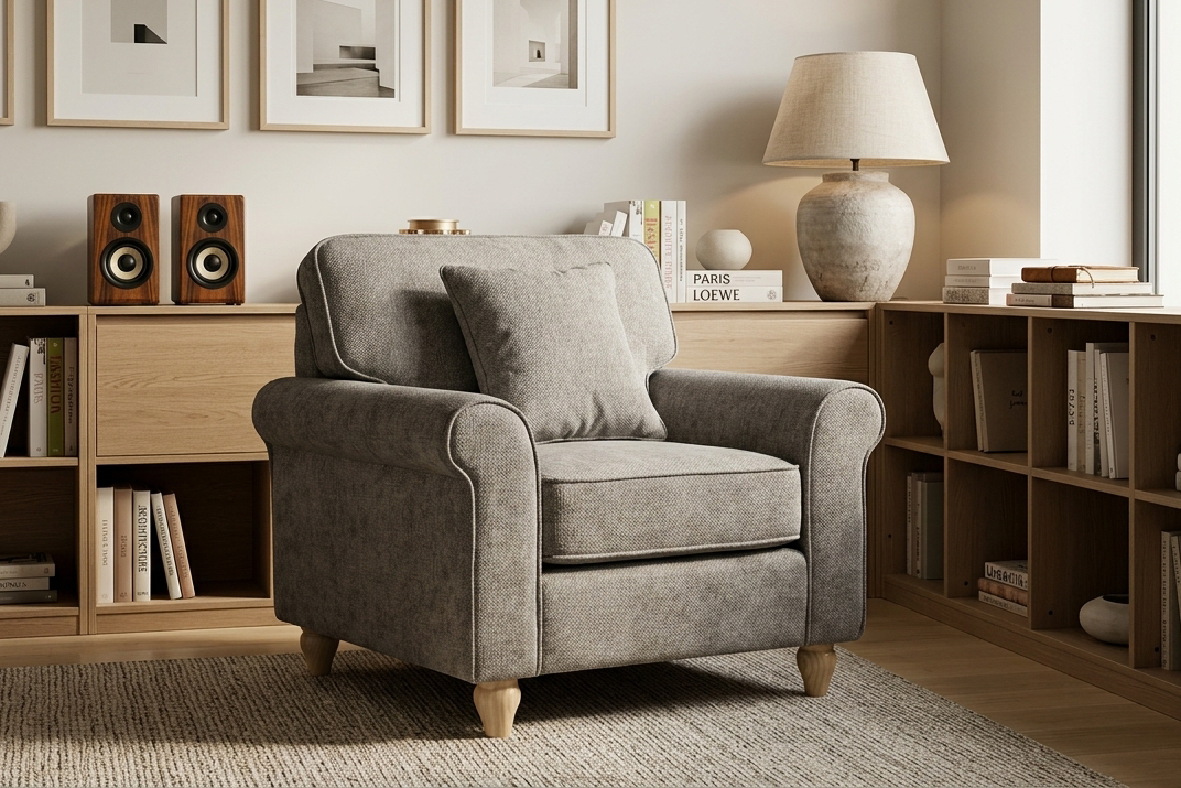 Dark Grey Chenille Fabric 1 Seater Sofa with Round Legs FREDDIE