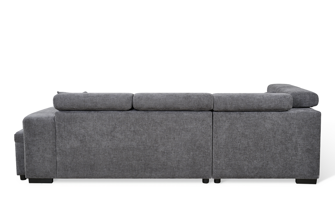 Dark Grey Chenille Fabric 1C2 Corner Sofabed with Storage and Ottomans AMELIA
