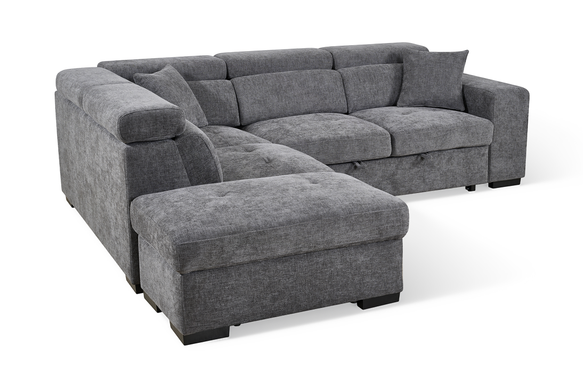 Dark Grey Chenille Fabric 1C2 Corner Sofabed with Storage and Ottomans AMELIA