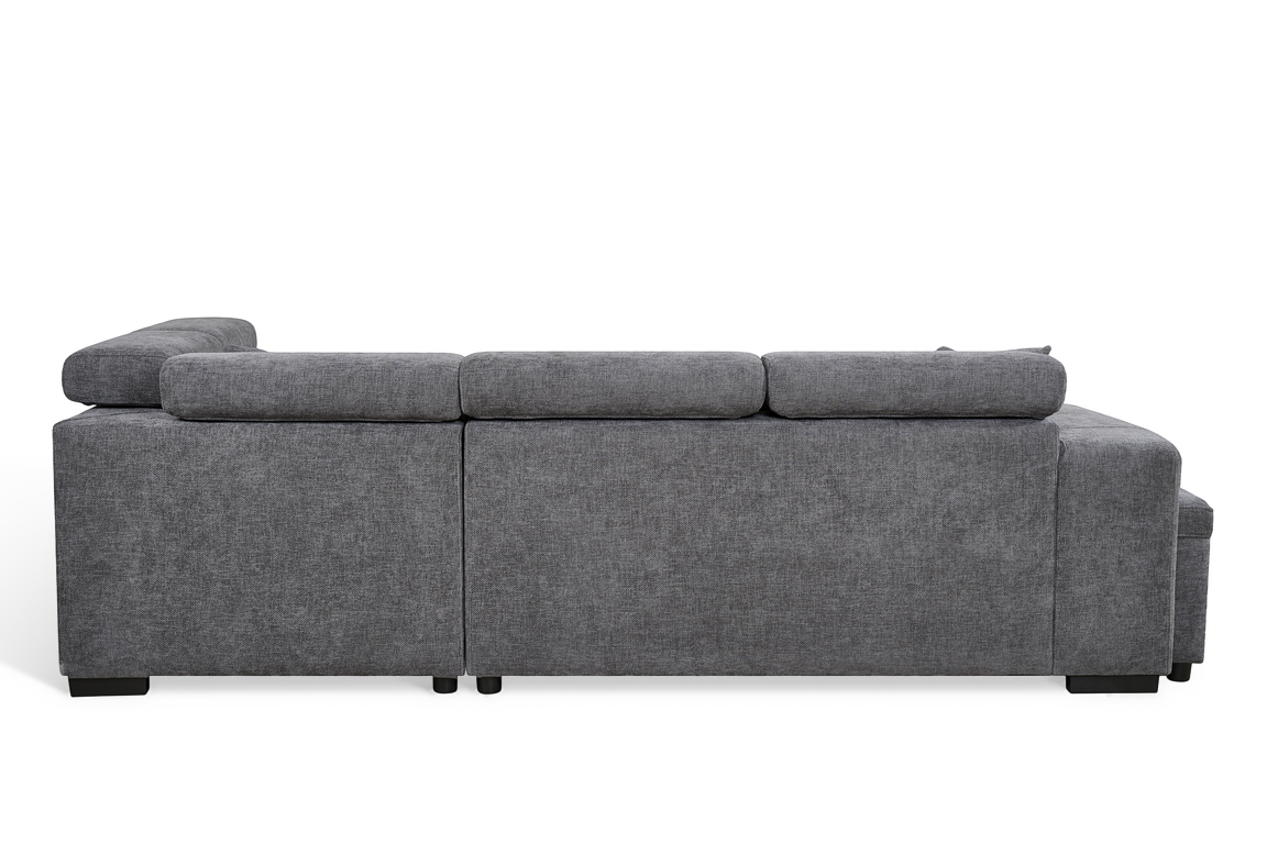 Dark Grey Chenille Fabric 2C1 Corner Sofabed with Storage and Ottomans AMELIA