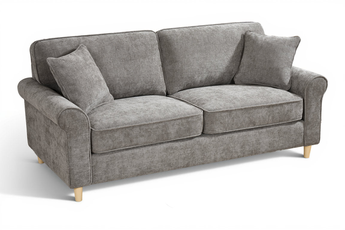 dark grey chenille fabric 3 seater sofa on a white background