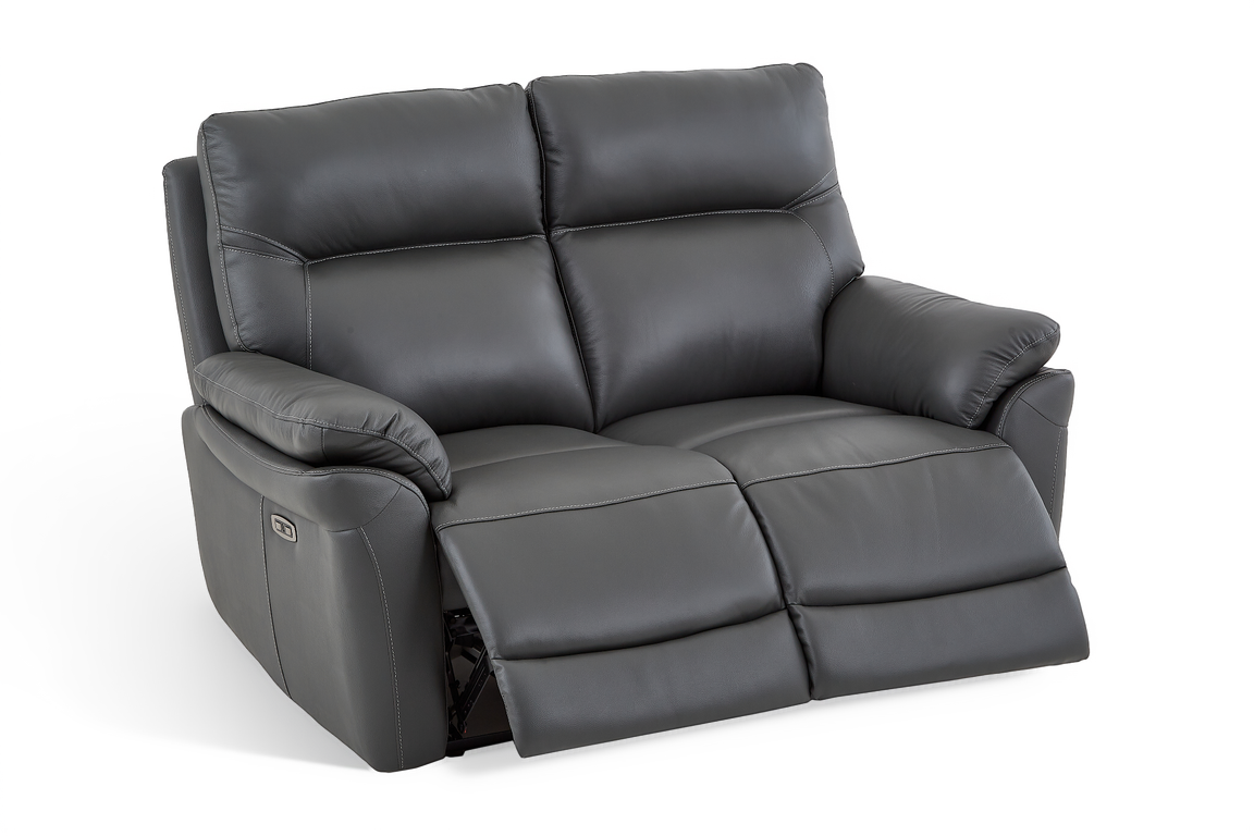 Dark Grey Leather Electric 2 Seater Recliner Sofa CINECITTA