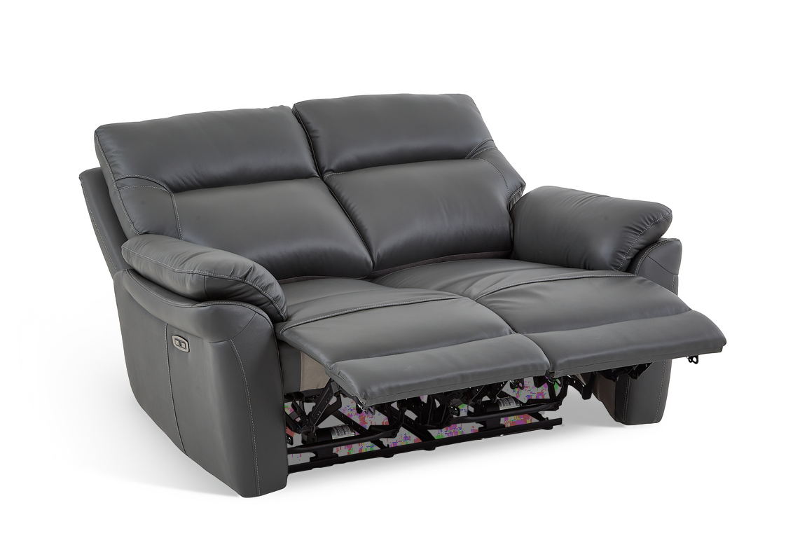 Dark Grey Leather Electric 2 Seater Recliner Sofa CINECITTA