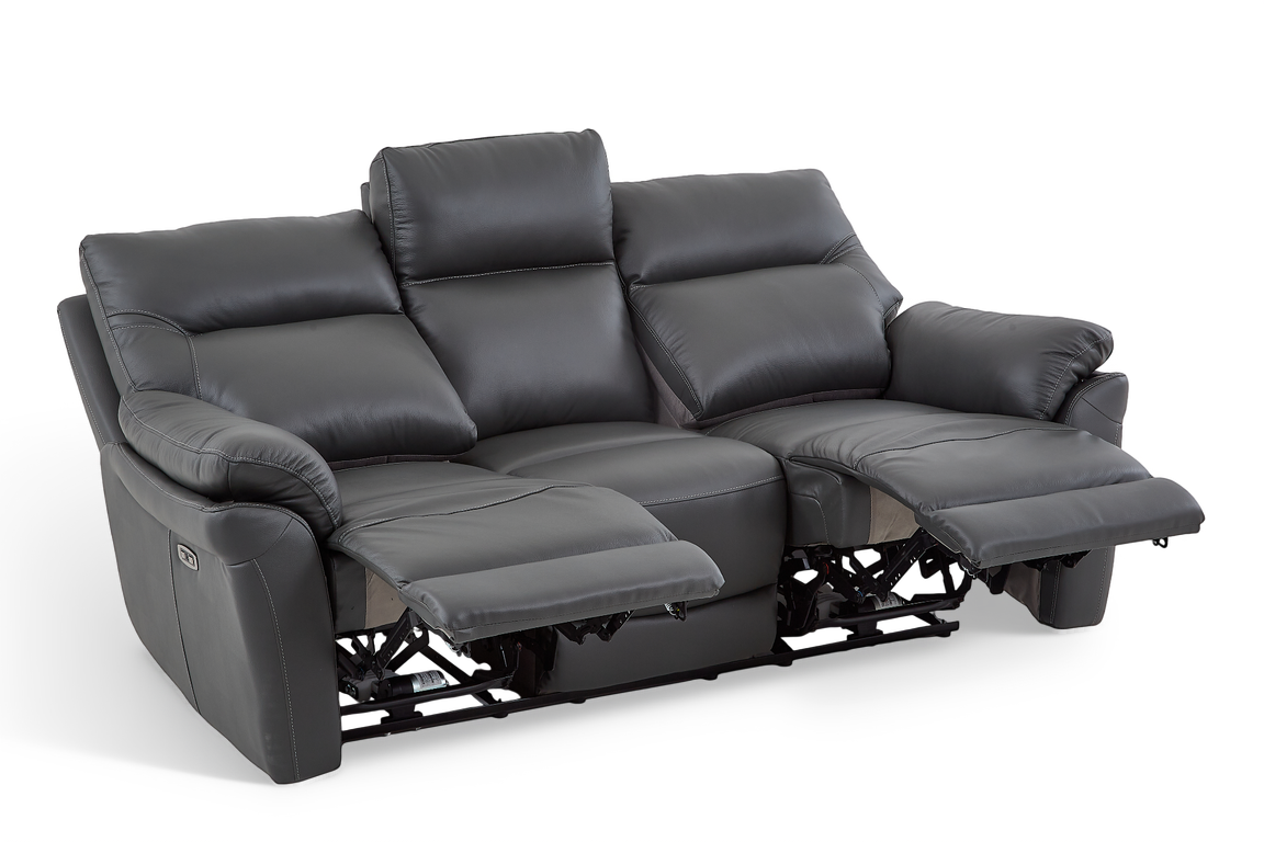 Dark Grey Leather Electric 3 Seater Recliner Sofa CINECITTA