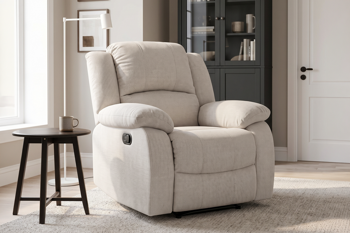 Fabric Beige 1 Seater Recliner Sofa VARESA