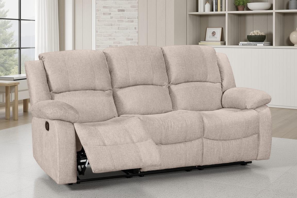 Fabric Beige 3 Seater Recliner Sofa VARESA