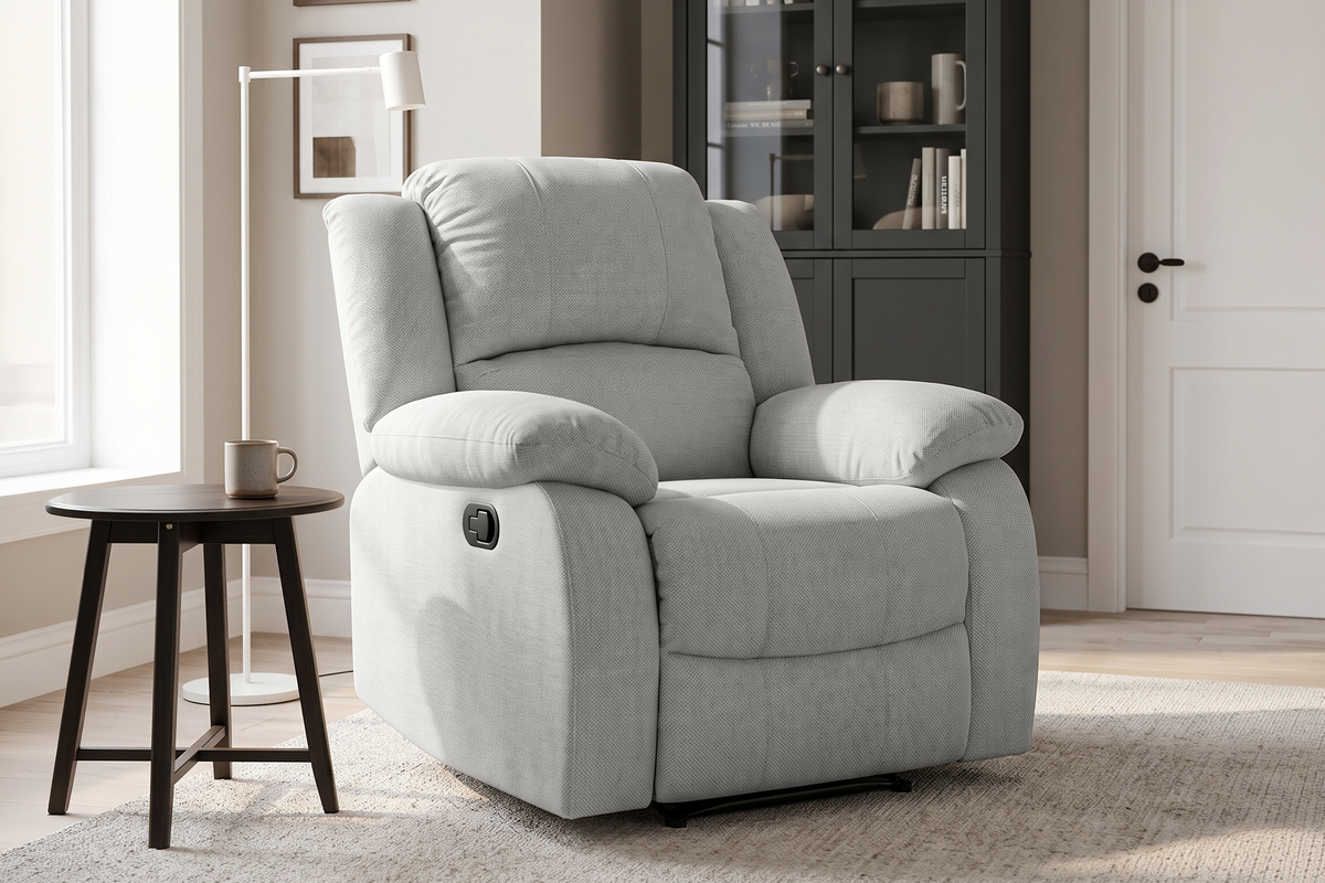 Fabric Light Grey 1 Seater Recliner Sofa VARESA