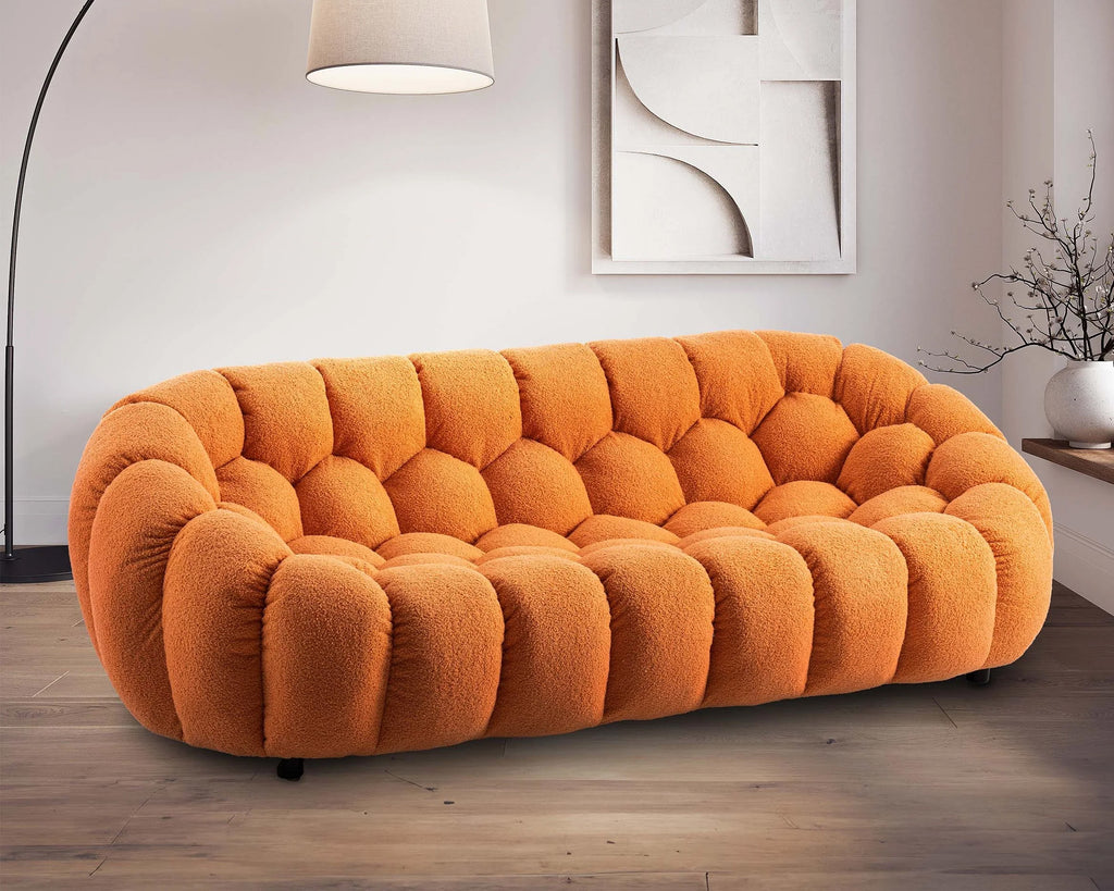 Teddy Boucle Fabric Orange Atrani 3 Seater Sofa