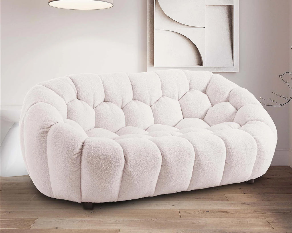Teddy Boucle Fabric White Atrani 2 Seater Sofa
