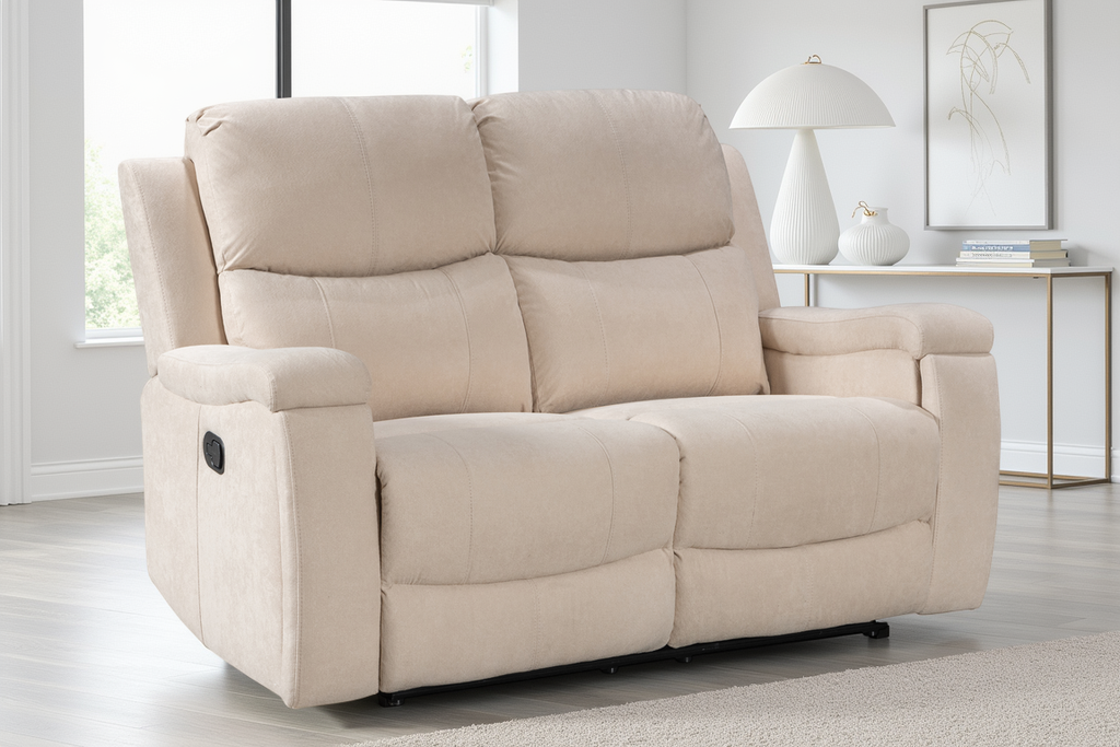 Beige recliner sofa in a modern living room setting