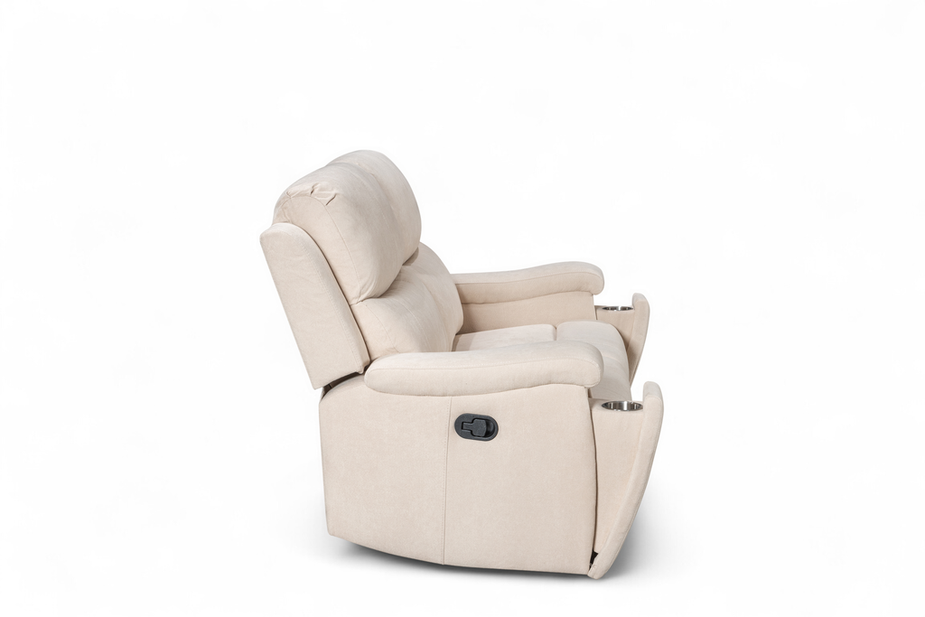 Beige Fabric 2 Seater Manual Recliner Sofa VISCONTI