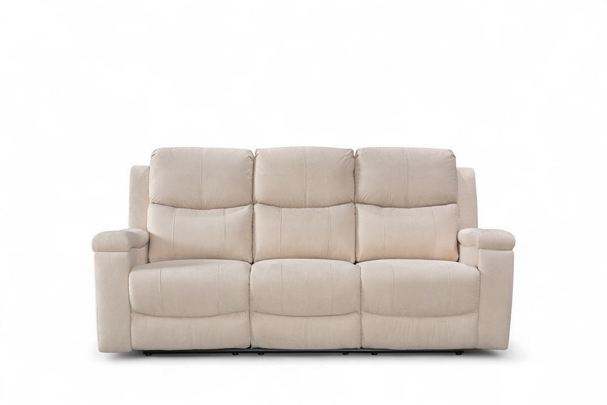 Beige Fabric 3 Seater Manual Recliner Sofa VISCONTI