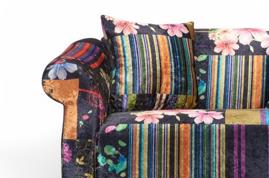 Fabric Black Patchwork 2 Seater Sofa AVICI SHOUT