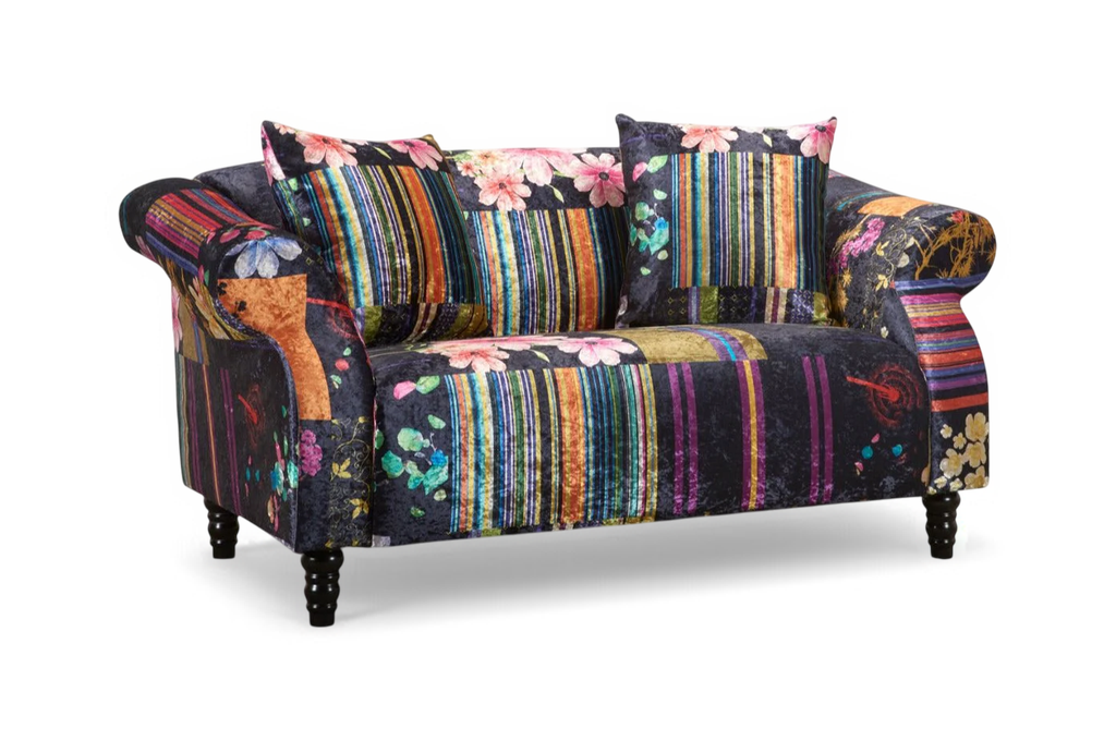 Fabric Black Patchwork 2 Seater Sofa AVICI SHOUT
