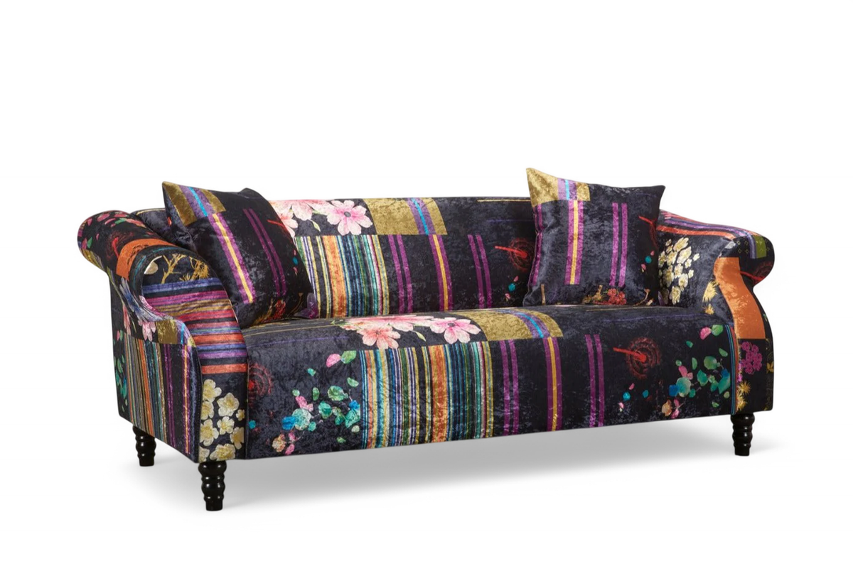 Fabric Black Patchwork 3 Seater Sofa AVICI SHOUT
