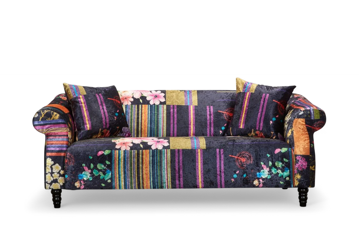 Fabric Black Patchwork 3 Seater Sofa AVICI SHOUT