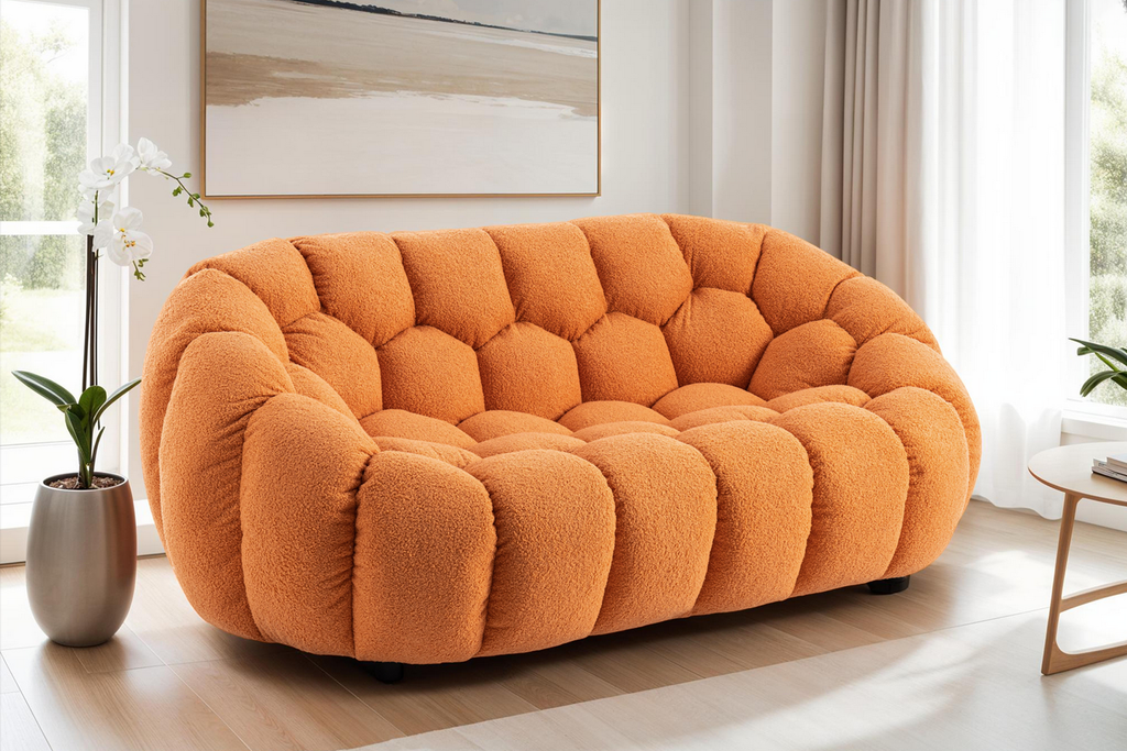 Teddy Boucle Fabric Orange Atrani 2 Seater Sofa