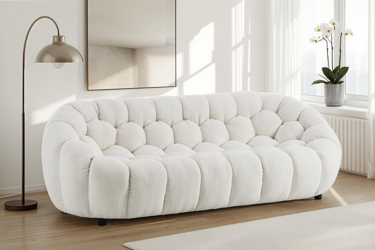 Teddy Boucle Fabric White Atrani 3 Seater Sofa