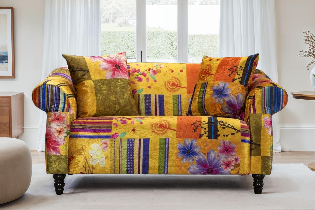 Fabric Gold Patchwork 2 Seater Avici Shout Sofa