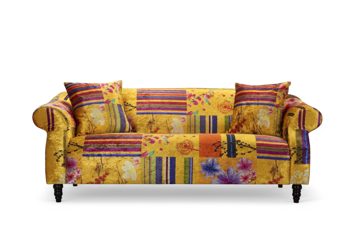 Fabric Gold Patchwork 3 Seater Sofa AVICI SHOUT