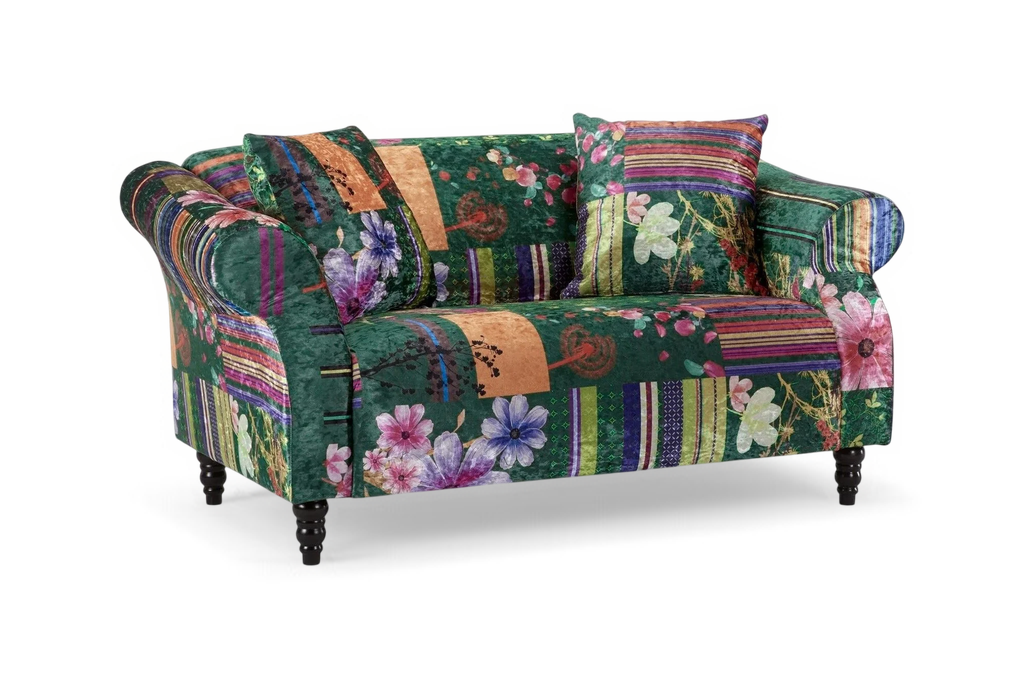 Fabric Green Patchwork 2 Seater Sofa AVICI SHOUT