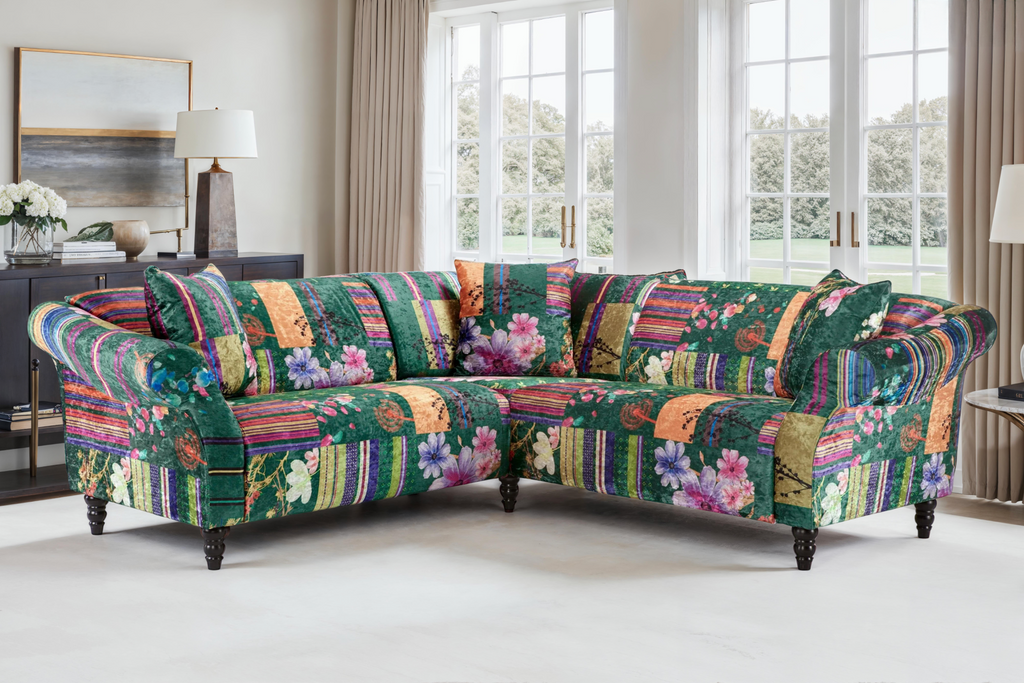 Fabric Green Patchwork 2c2 Seater Avici Shout Corner Sofa