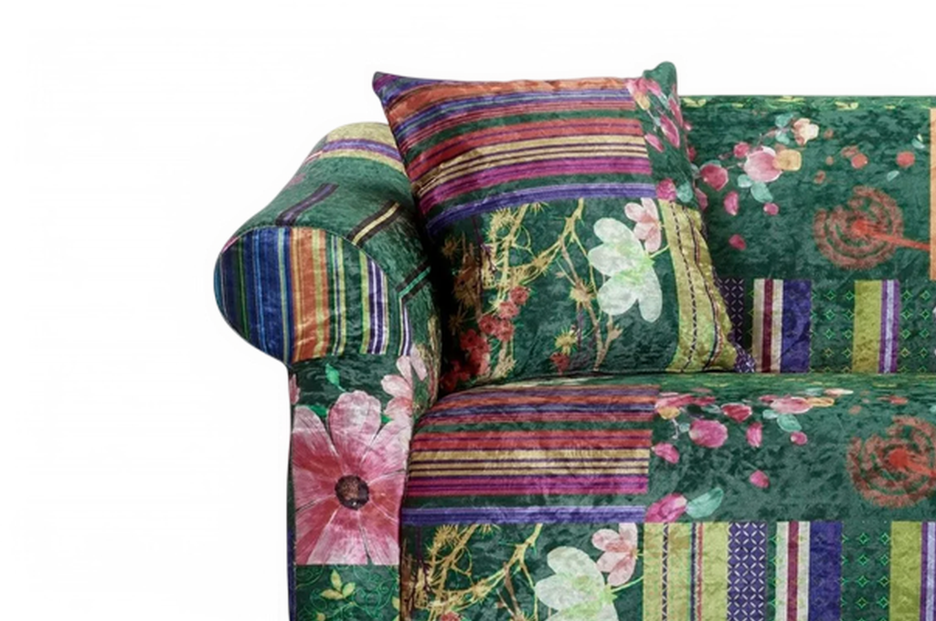 Fabric Green Patchwork 3 Seater Sofa AVICI SHOUT
