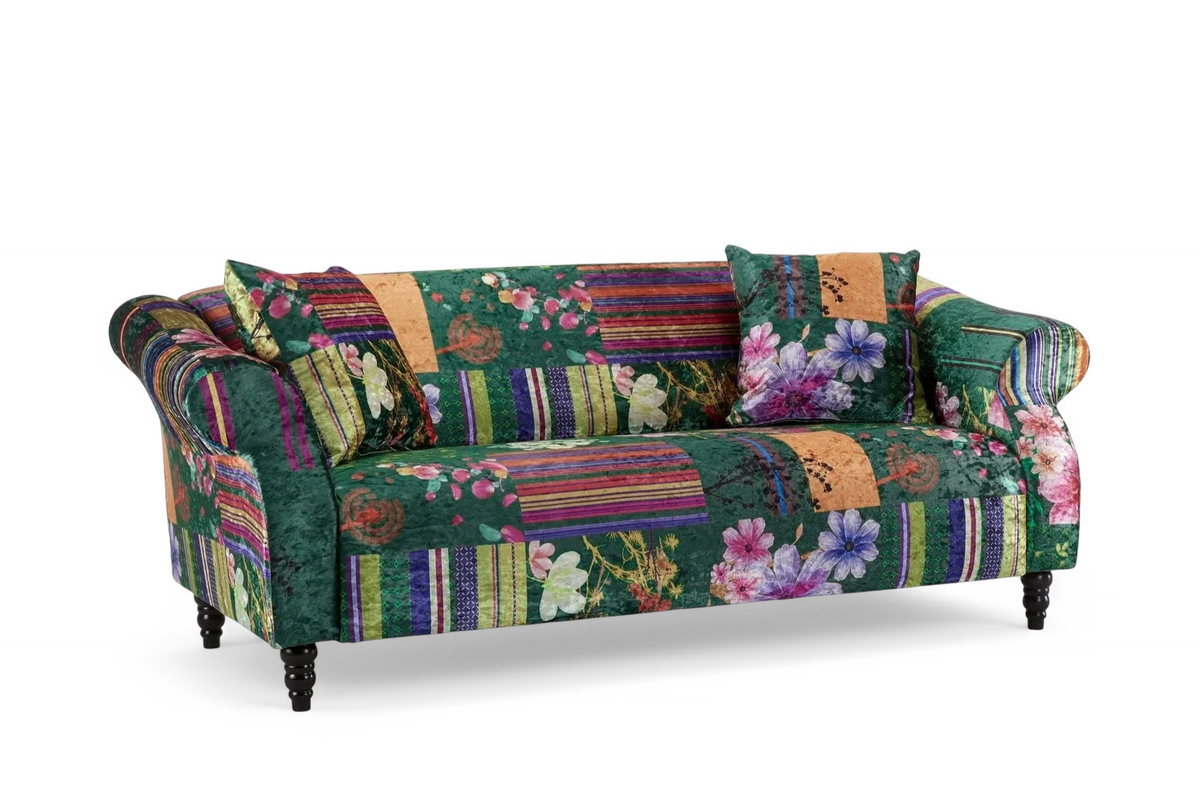 Fabric Green Patchwork 3 Seater Sofa AVICI SHOUT