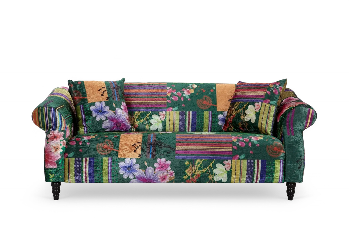 Fabric Green Patchwork 3 Seater Sofa AVICI SHOUT