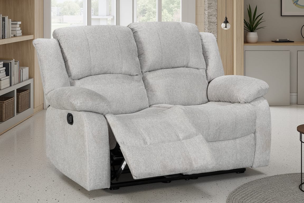 Fabric Light Grey 2 Seater Recliner Sofa VARESA