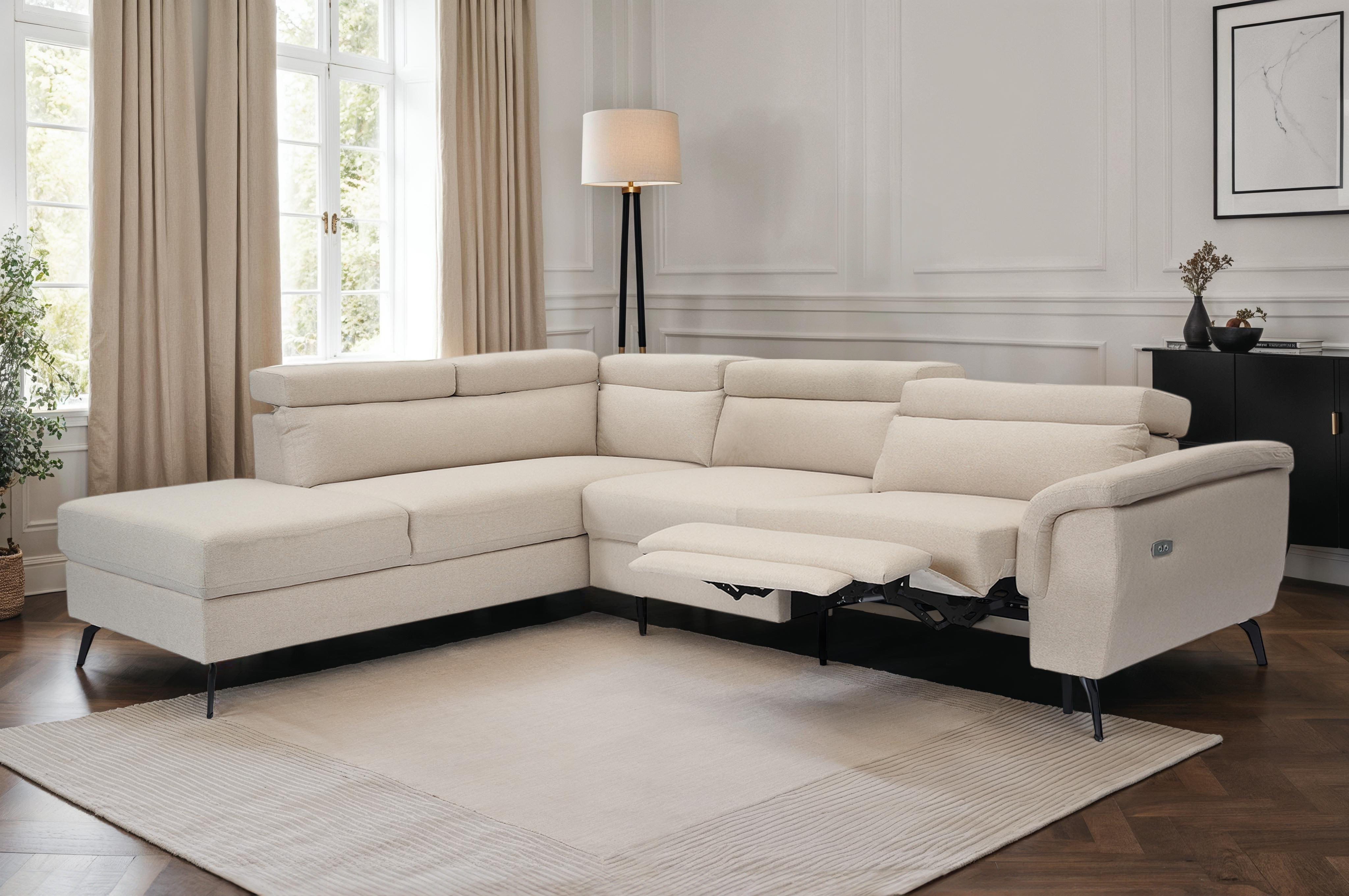 Fabric Linen Beige Left Hand Facing Electric Reclining Corner Sofa with Storage VITTORIO