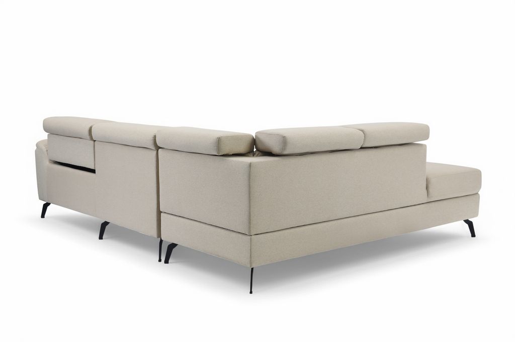 Fabric Linen Beige Left Hand Facing Reclining Corner Sofa with Storage VITTORIO Back