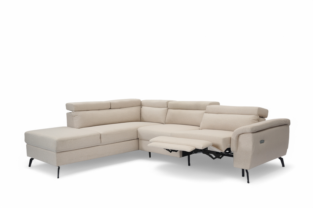 Fabric Linen Beige Left Hand Facing Reclining Corner Sofa with Storage VITTORIO Reclined Seat