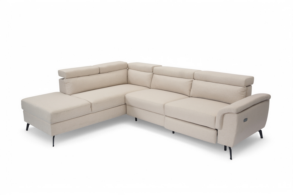 Fabric Linen Beige Left Hand Facing Reclining Corner Sofa with Storage VITTORIO Headrests Down