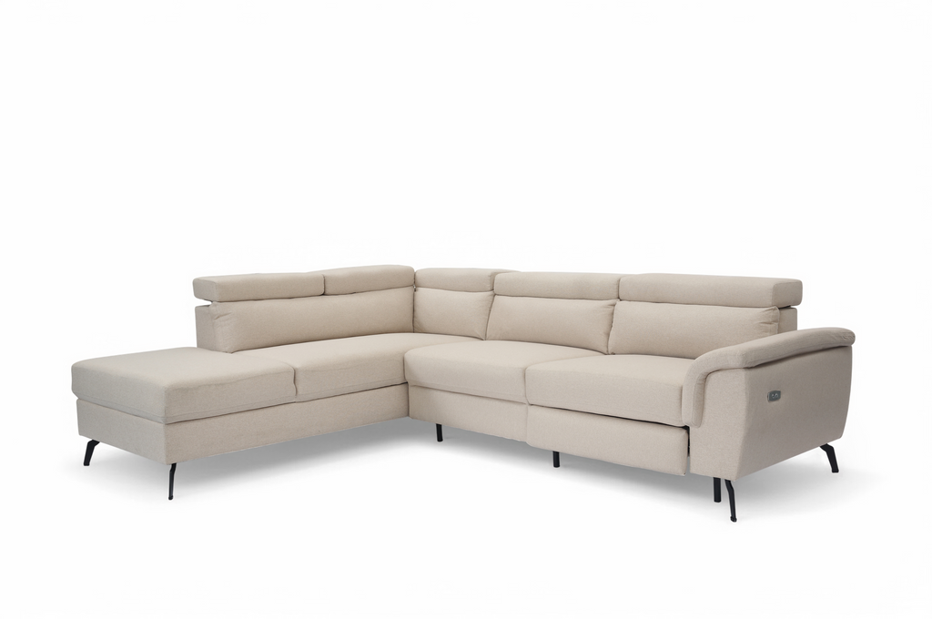 Fabric Linen Beige Left Hand Facing Reclining Corner Sofa with Storage VITTORIO Headrests Down