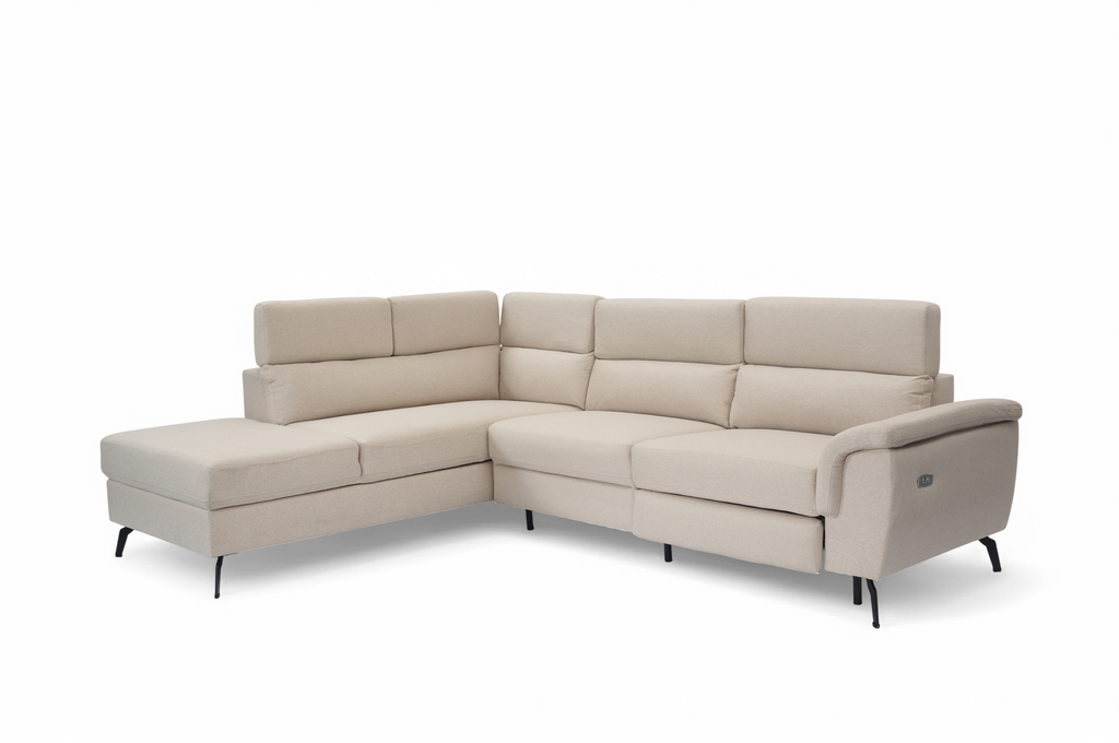 Fabric Linen Beige Left Hand Facing Reclining Corner Sofa with Storage VITTORIO Headrests Up