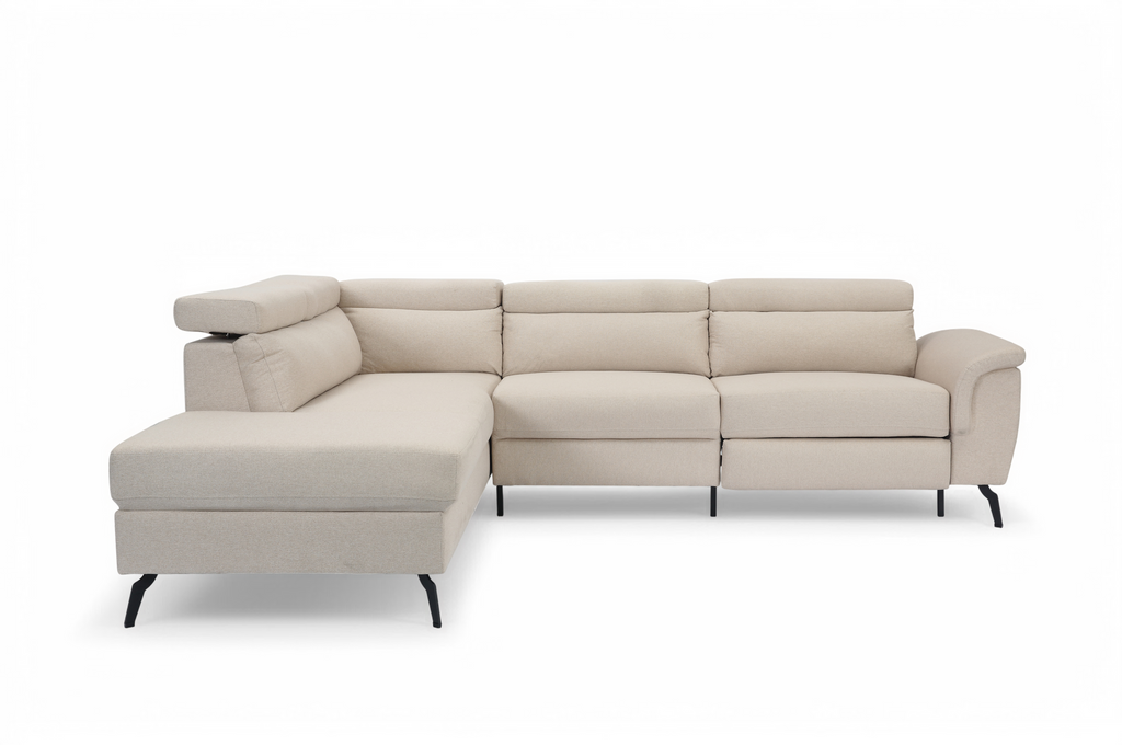 Fabric Linen Beige Left Hand Facing Reclining Corner Sofa with Storage VITTORIO Front